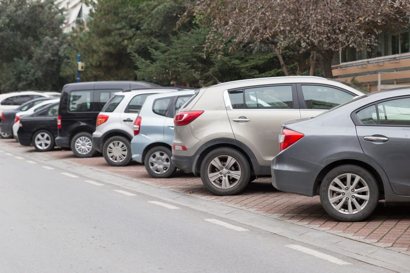 Rental cars in a parking lot.