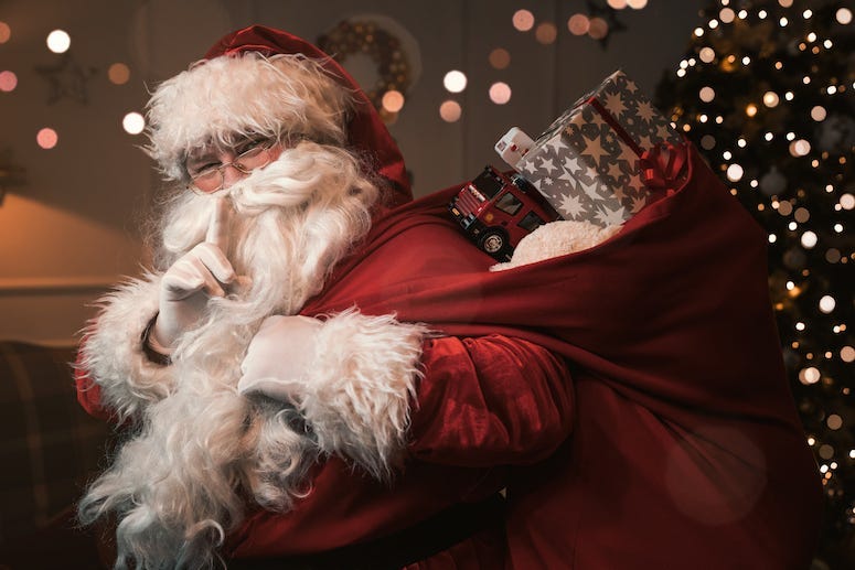 Santa, Whisper, Shh, Finger on Lips
