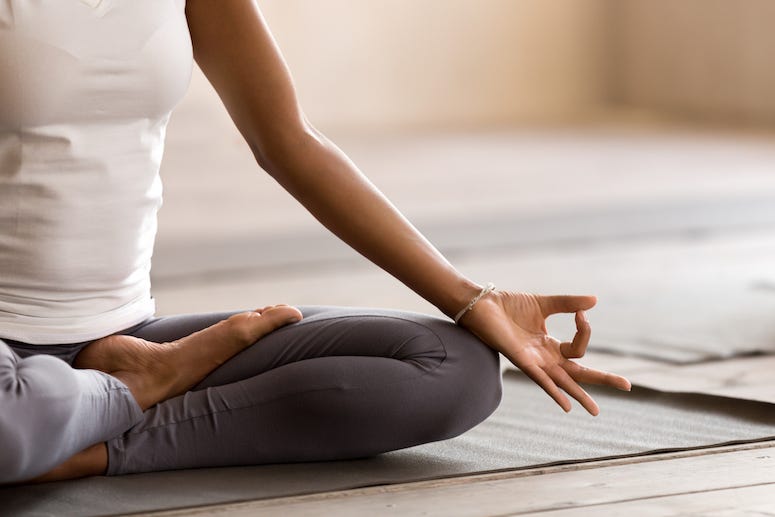 Yoga, Yogi, Pose, Woman, Sitting, Mat, Floor, Indoors