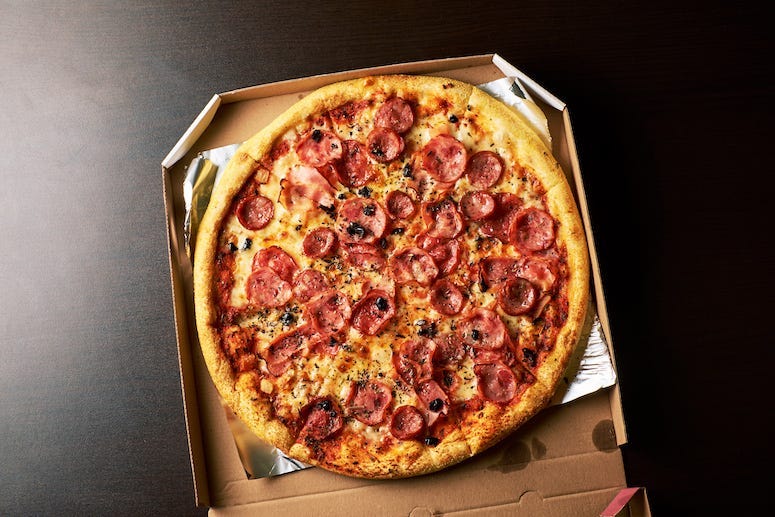 Pizza, Box, Cheese, Pepperoni, Table