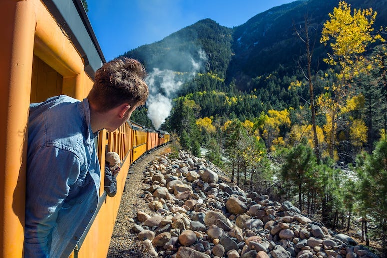 Young Man, Train, Window, Steam Engine, Colorado