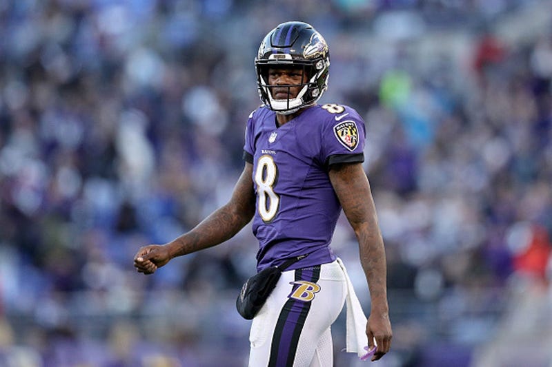 JANUARY 06: Lamar Jackson #8 of the Baltimore Ravens reacts after a play against the Los Angeles Chargers during the fourth quarter in the AFC Wild Card Playoff game at M&T Bank Stadium on January 06, 2019 in Baltimore, Maryland. (Photo by Patrick Smith/G