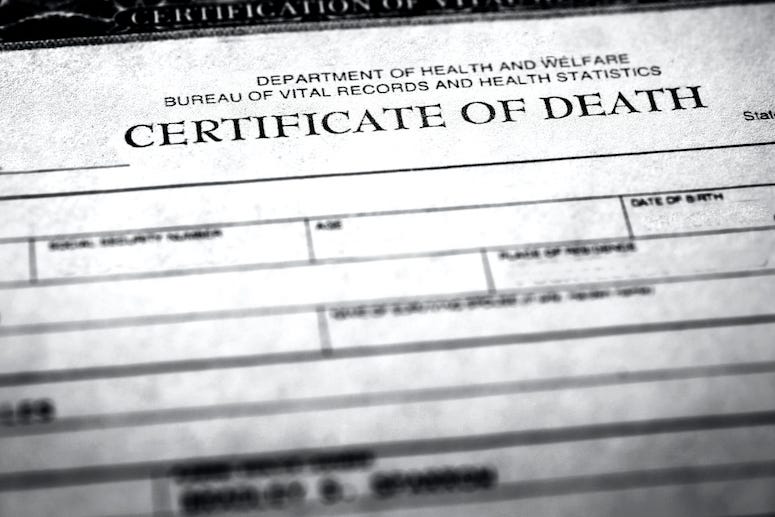 Death Certificate, Document, Closeup