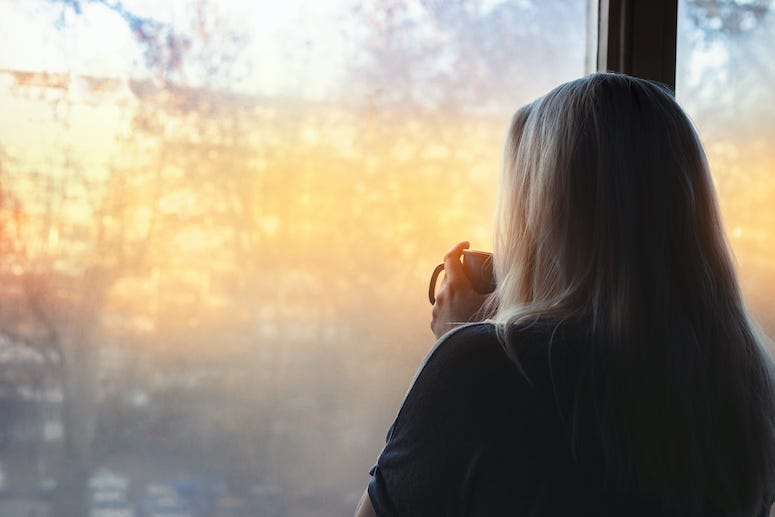 Woman, Staring, Window, Coffee, Coffee