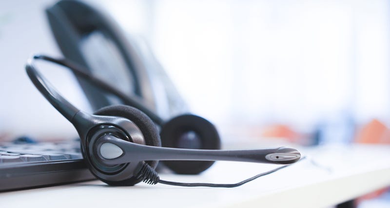 Call center phone and headset.