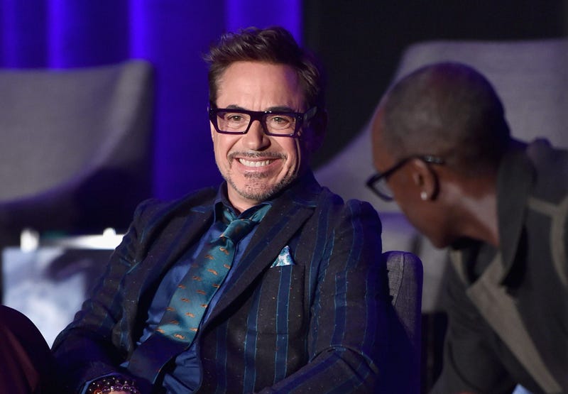 Robert Downey Jr. (L) and Don Cheadle speak onstage during Marvel Studios' 'Avengers: Endgame' Global Junket Press Conference at the InterContinental Los Angeles Downtown on April 7, 2019 in Los Angeles, California.