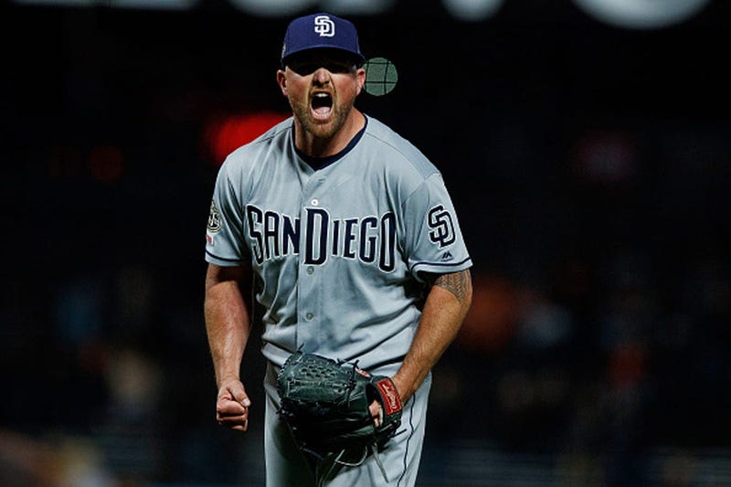 APRIL 08: Kirby Yates #39 of the San Diego Padres celebrates after the game against the San Francisco Giants at Oracle Park on April 8, 2019 in San Francisco, California. The San Diego Padres defeated the San Francisco Giants 6-5. (Photo by Jason O. Wats
