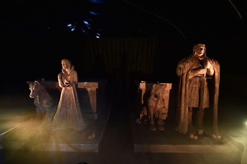 Props can be seen on display at the Game Of Thrones: The Touring Exhibition press launch at Titanic Exhibition Centre on April 10, 2019 in Belfast, Northern Ireland.