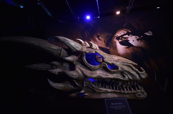 Dragon skulls can be seen on display at the Game Of Thrones: The Touring Exhibition