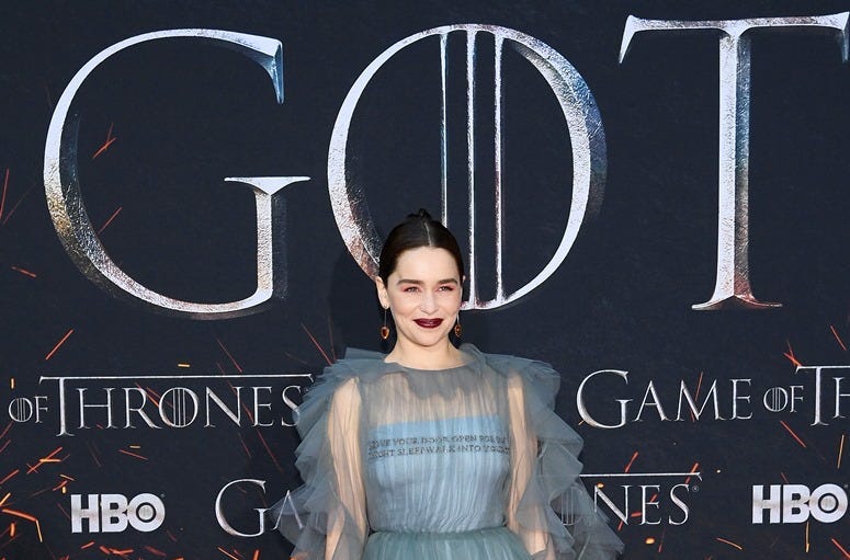 NEW YORK, NEW YORK - APRIL 03: Emilia Clarke attends the "Game Of Thrones" Season 8 Premiere on April 03, 2019 in New York City