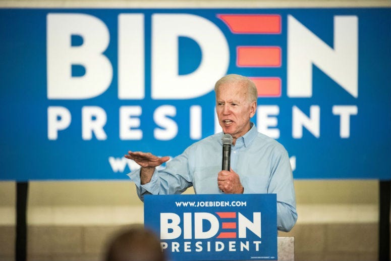 Democratic presidential candidate Joe Biden addresses a crowd at the Hyatt Park community center on May 4, 2019 in Columbia, South Carolina.