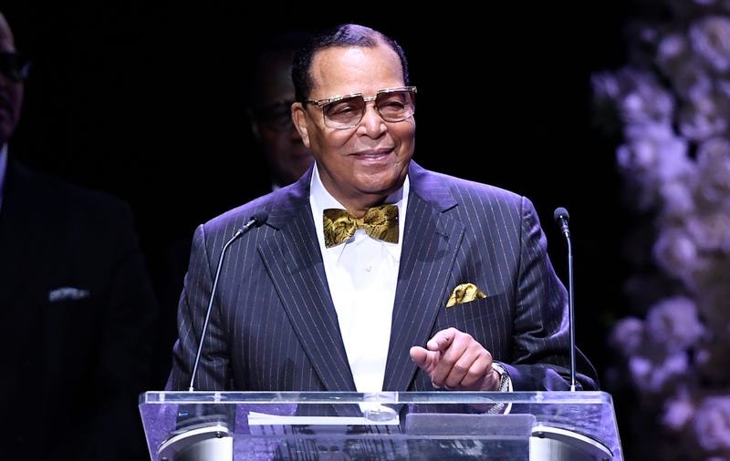  Honorable Minister Louis Farrakhan, National Representative of The Honorable Elijah Muhammad and The Nation of Islam, speaks onstage during Nipsey Hussle's Celebration of Life at STAPLES Center on April 11, 2019 in Los Angeles, California. Nipsey Hussle 