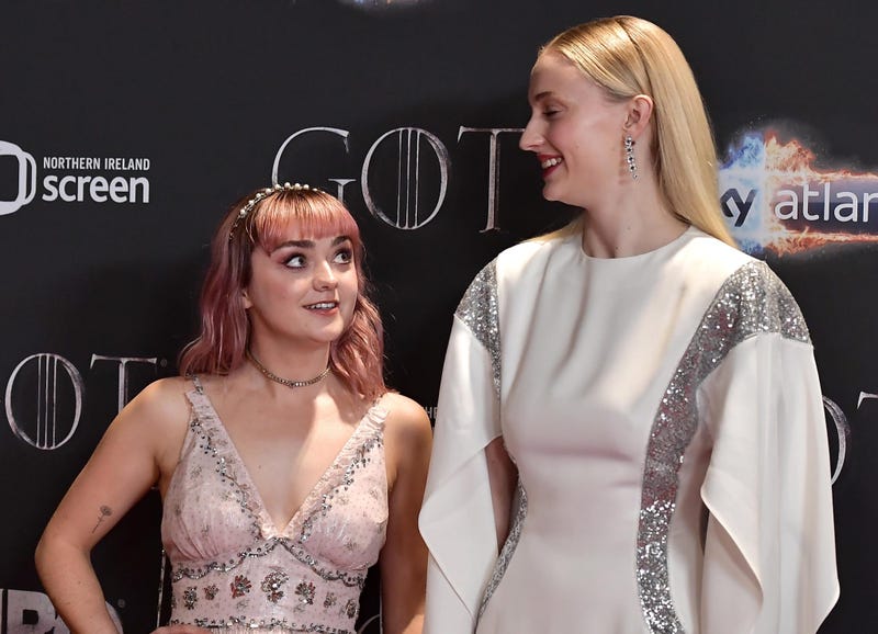 Maisie Williams and Sophie Turner attend the 'Game of Thrones' Season 8 screening at the Waterfront Hall on April 12, 2019 in Belfast, Northern Ireland.