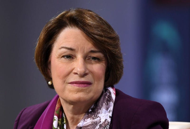 : Democratic presidential candidate U.S. Sen. Amy Klobuchar (D-MN) listens to a question at the National Forum on Wages and Working People: Creating an Economy That Works for All at Enclave on April 27, 2019 in Las Vegas, Nevada