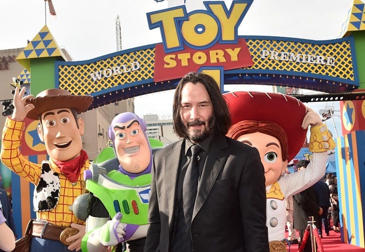 HOLLYWOOD, CA - JUNE 11: Keanu Reeves attends the world premiere of Disney and Pixar's TOY STORY 4 at the El Capitan Theatre in Hollywood, CA on Tuesday, June 11, 2019.
