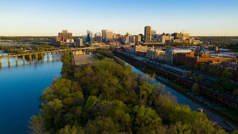 Downtown City Skyline Riverfront Park Richmond Virginia