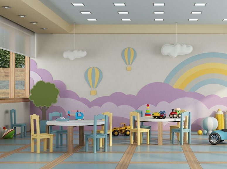 Kindergarten Class, Empty, Tables, Desks, Toys