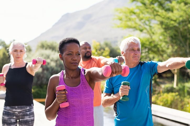A group of people exercising.