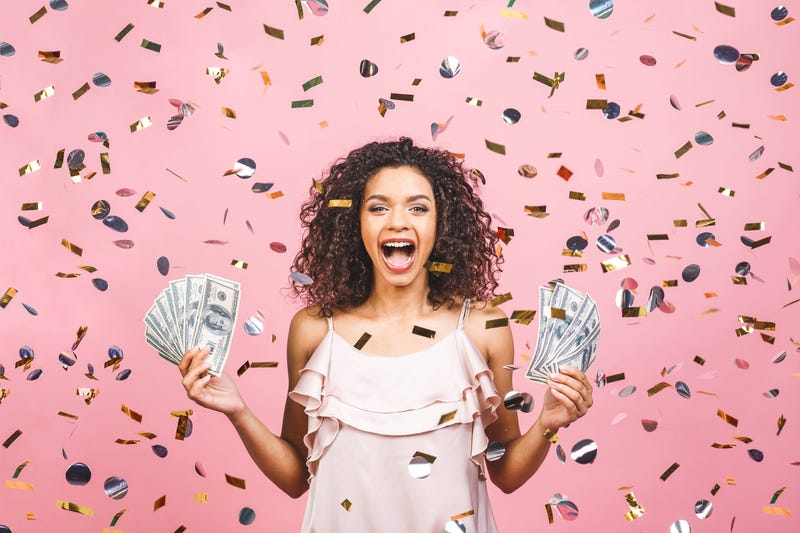 Cash holding lady