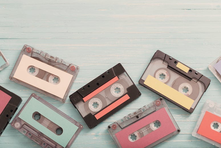 Tapes, Cassette Tapes, Wooden Background