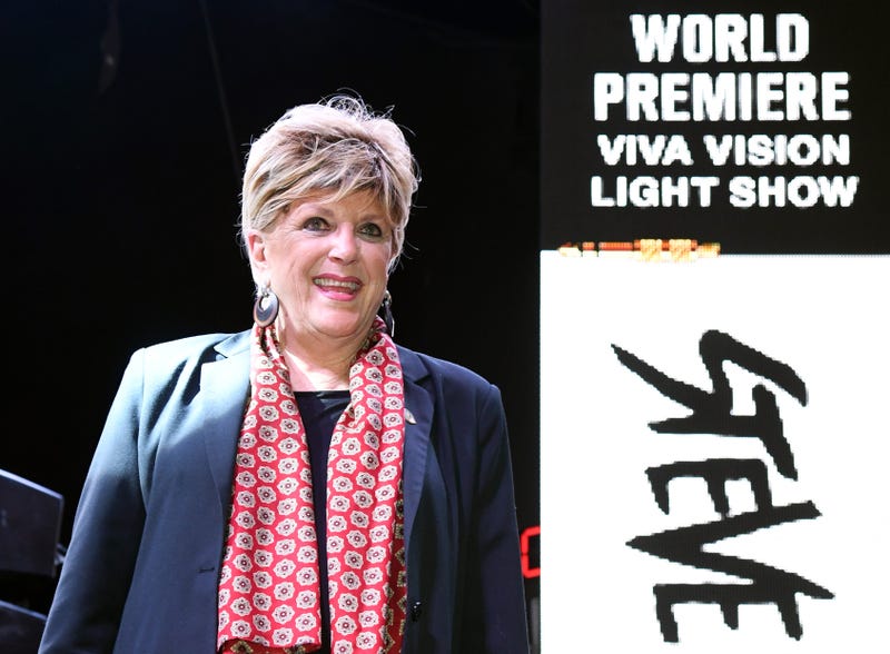 Las Vegas Mayor Carolyn Goodman introduces the worldwide premiere of the new Viva Vision light show featuring a six-minute musical montage of DJ/producer Steve Aoki's hits at the Fremont Street Experience on June 13, 2019