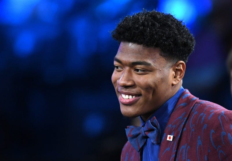 Rui Hachimura reacts after being drafted with the ninth overall pick by the Washington Wizards during the 2019 NBA Draft