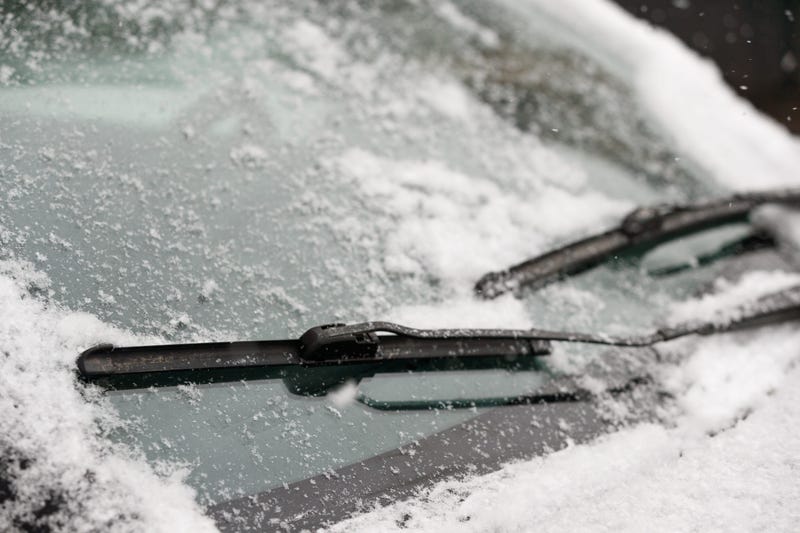 Snow on car windshield