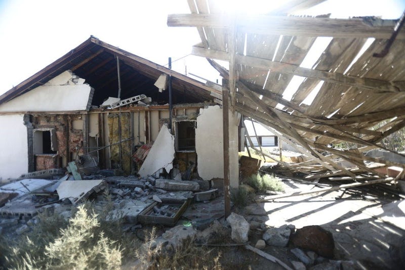 An earthquake-damaged house in Trona, CA following the 7.1M Ridgecrest earthquake on July 5, 2019