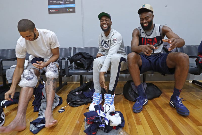Jayson Tatum, Kemba Walker and Jaylen Brown