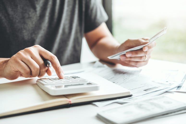 Man, Bank Account, Taxes, Accounting, Calculator, Computer