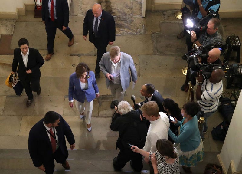 House Speaker Nancy Pelosi (D-CA) walks toward her office where she met with Rep. Alexandria Ocasio-Cortez (D-NY), on Capitol Hill July 26, 2019