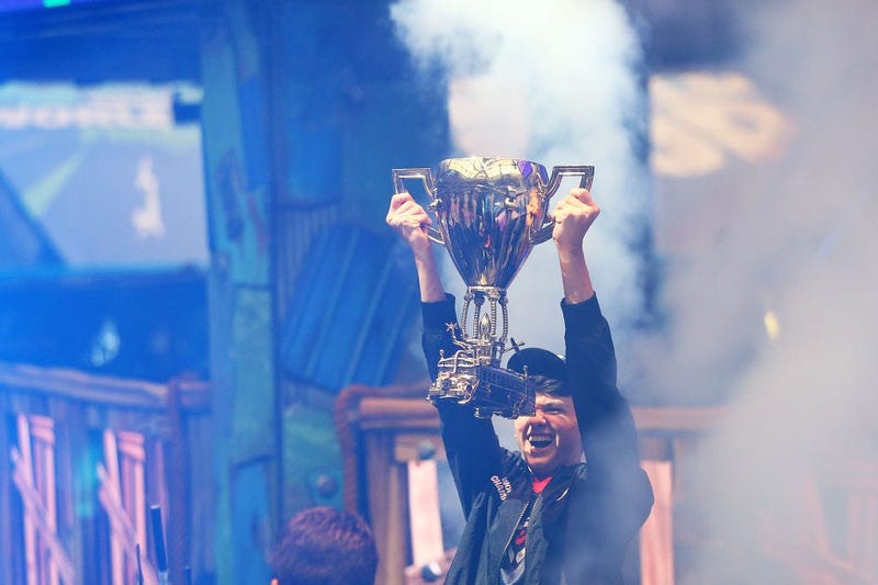 Kyle “Bugha” Giersdorf celebrates after winning the Fortnite World Cup solo final at Arthur Ashe Stadium on July 28, 2019 in New York City.