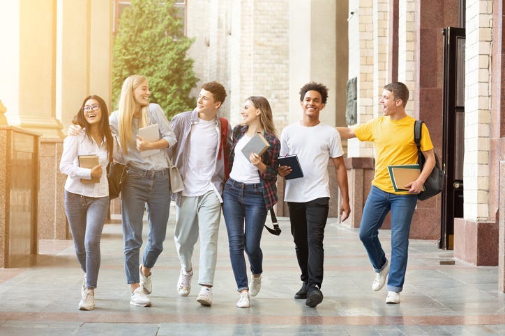 Group of young people walking 