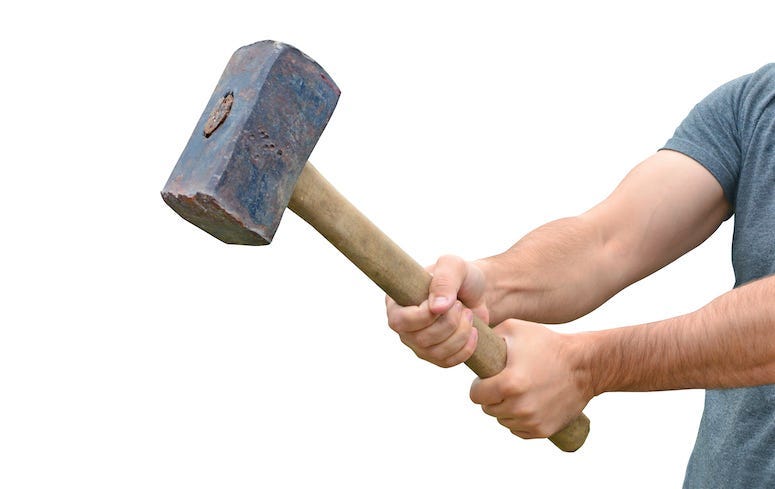 Man, Sledgehammer, Arms, White Background