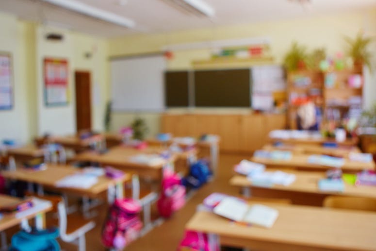 Classroom, Backpacks, Blurry