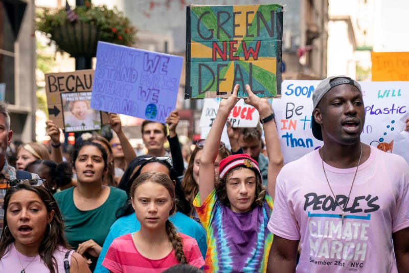 Led by Swedish climate activist Greta Thunberg, young activists and their supporters rally for action on climate change on September 20, 2019 in New York City.
