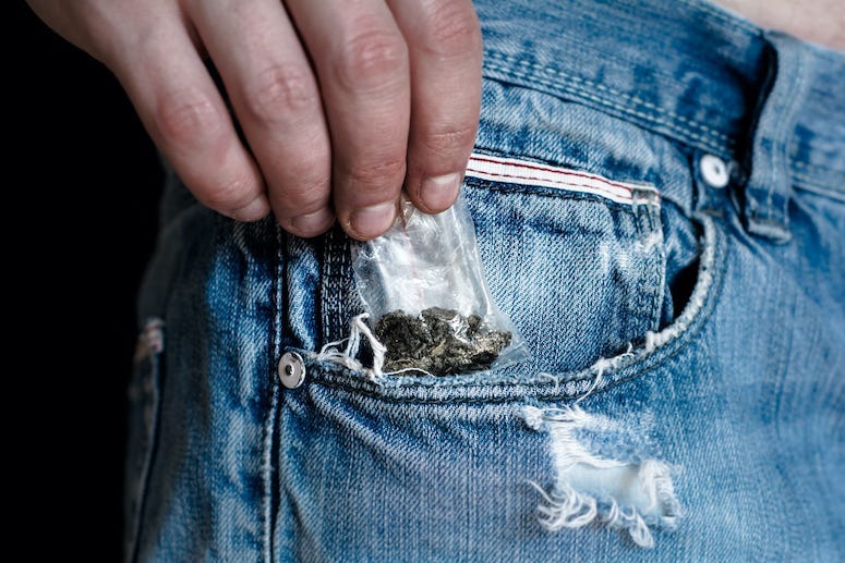 Drugs, Marijuana, Weed, Baggie, Pocket, Jeans