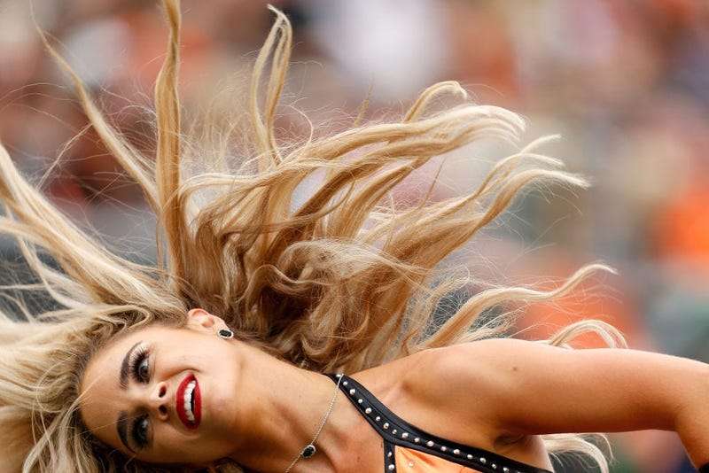 CINCINNATI, OH - OCTOBER 6: A Cincinnati Bengals cheerleader dances on the sideline during the third quarter of the game against the Arizona Cardinals at Paul Brown Stadium on October 6, 2019 in Cincinnati, Ohio. Arizona defeated Cincinnati 26-23. (Photo 