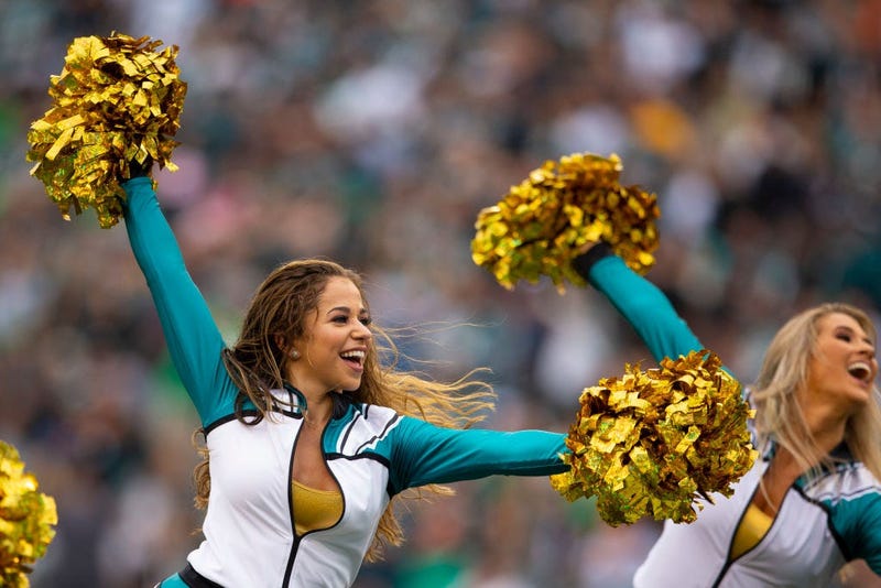 PHILADELPHIA, PA - OCTOBER 06: Philadelphia Eagles cheerleaders perform during a timeout in the game between the New York Jets and Philadelphia Eagles at Lincoln Financial Field on October 6, 2019 in Philadelphia, Pennsylvania. The Eagles defeated the Jet