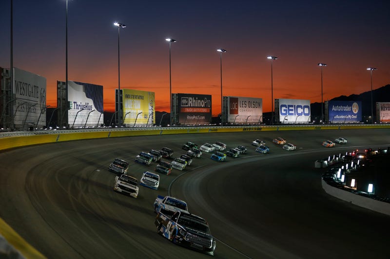 Christian Eckes, driver of the #51 SiriusXM Toyota, leads during the NASCAR Gander Outdoor Truck Series World of Westgate Las Vegas 200 at Las Vegas Motor Speedway on September 13, 2019