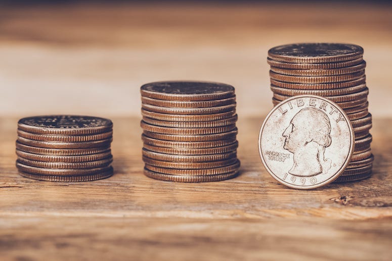 Quarters, Stack, Money, Cash, Change