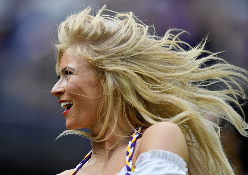 MINNEAPOLIS, MINNESOTA - OCTOBER 13: A cheerleader performs during the second quarter of the game between the Minnesota Vikings and the Philadelphia Eagles at U.S. Bank Stadium on October 13, 2019 in Minneapolis, Minnesota. (Photo by Hannah Foslien/Getty
