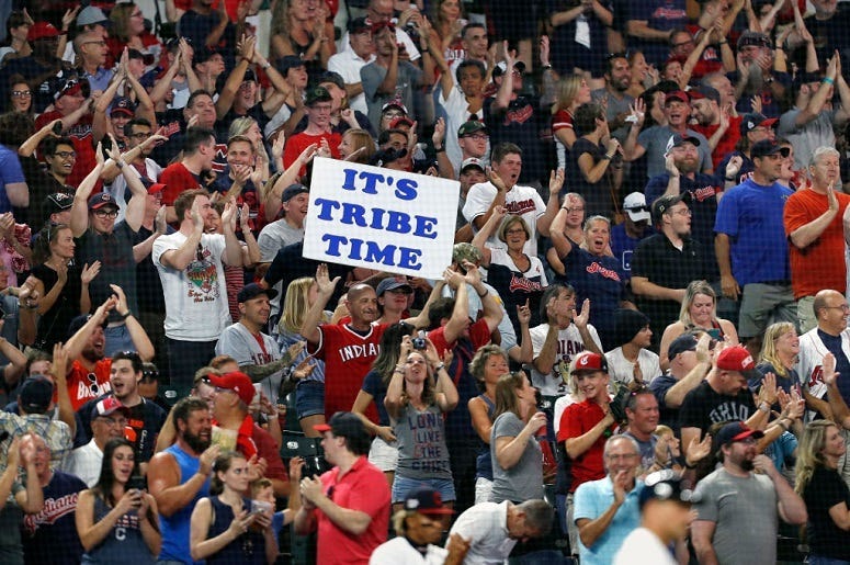 Cleveland Indians fans cheer against the Philadelphia Phillies