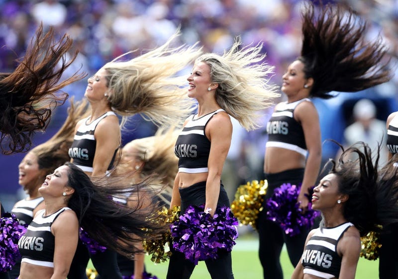 BALTIMORE, MARYLAND - SEPTEMBER 29: The Baltimore Ravens cheerleaders perform during the game against the Cleveland Browns at M&T Bank Stadium on September 29, 2019 in Baltimore, Maryland. (Photo by Rob Carr/Getty Images)