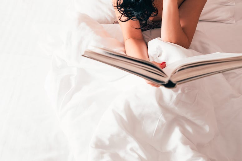Woman, Reading, Book, Bed