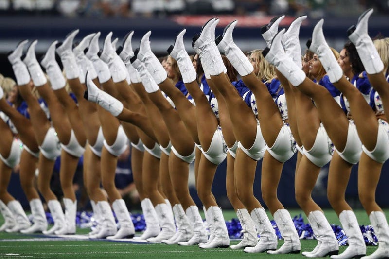 ARLINGTON, TEXAS - OCTOBER 06: Dallas Cowboys Cheerleaders perform prior to the game against the Green Bay Packers at AT&T Stadium on October 06, 2019 in Arlington, Texas. (Photo by Ronald Martinez/Getty Images)
