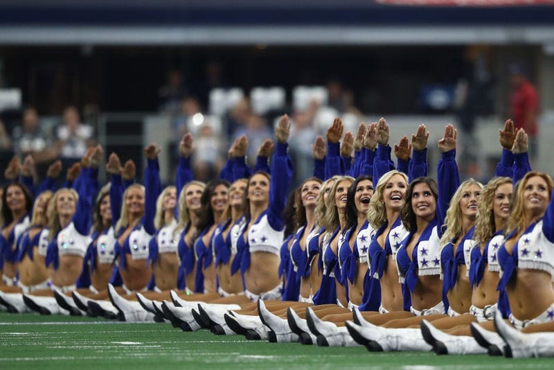 ARLINGTON, TEXAS - OCTOBER 06: Dallas Cowboys Cheerleaders perform prior to the game against the Green Bay Packers at AT&T Stadium on October 06, 2019 in Arlington, Texas. (Photo by Ronald Martinez/Getty Images)