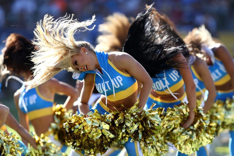CARSON, CALIFORNIA - OCTOBER 06: The Los Angeles Chargers cheerleaders perform during the second half of a game against the Denver Broncos at Dignity Health Sports Park on October 06, 2019 in Carson, California. (Photo by Sean M. Haffey/Getty Images)