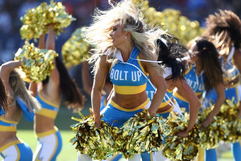 CARSON, CALIFORNIA - OCTOBER 06: The Los Angeles Chargers cheerleaders perform during the second half of a game against the Denver Broncos at Dignity Health Sports Park on October 06, 2019 in Carson, California. (Photo by Sean M. Haffey/Getty Images)