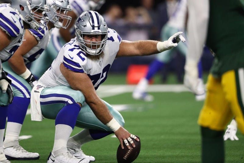 Travis Frederick #72 of the Dallas Cowboys at AT&T Stadium on October 06, 2019 in Arlington, Texas.